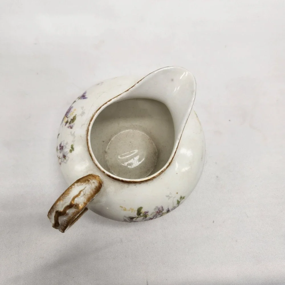 Antique LS&S Limoges‎ France Floral Pink Floral Creamer w/ Gold Edge